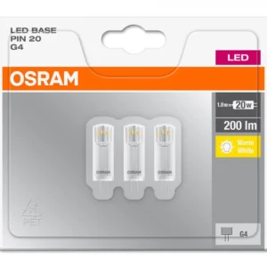 SET 3 becuri LED Osram, soclu G4, putere 1.8W, forma plat, lumina alb calda, alimentare 220 - 240 V, "000004058075093935" (timbru verde 1.35 lei)