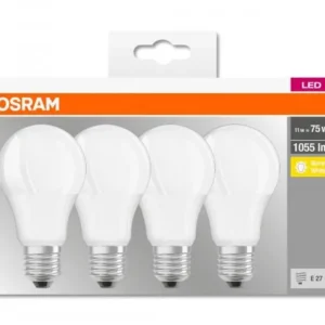 SET 4 becuri LED Osram, soclu E27, putere 11W, forma clasic, lumina alb calda, alimentare 220 - 240 V, "000004058075184992" (timbru verde 1.80 lei)