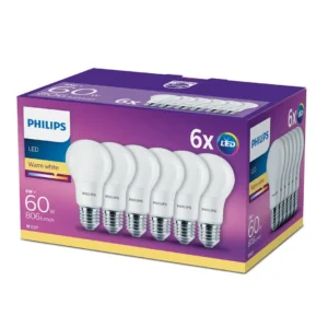 SET 6 becuri LED Philips, soclu E27, putere 8W, forma clasic, lumina alb calda, alimentare 220 - 240 V, "000008718696586310" (timbru verde 2.7 lei)