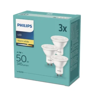 SET 3 SPOTURI incastrate LED Philips, soclu GU10, putere 3.8W, forma spot, lumina alb calda, alimentare 220 - 240 V, "000008718696829110" (timbru verde 1.35 lei)