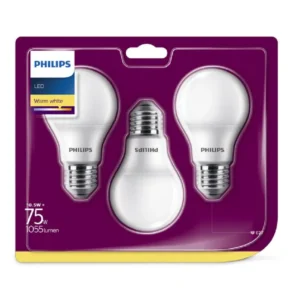 SET 3 becuri LED Philips, soclu E27, putere 10.5W, forma clasic, lumina alb calda, alimentare 220 - 240 V, "000008718699616045" (timbru verde 1.35 lei)