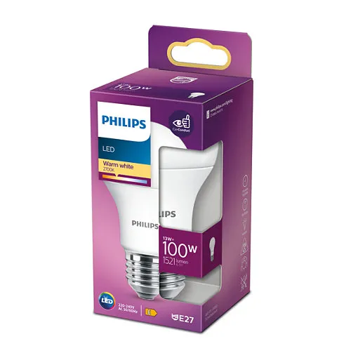 BEC LED Philips, soclu E27, putere 13W, forma oval, lumina alb calda, alimentare 220 - 240 V, "000008718699769765" (timbru verde 0.45 lei) - imagine 2