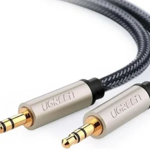 CABLU audio Ugreen, "AV125" stereo 3.5 mm jack (T) la 3.5 mm jack (T), braided, 2m, conectori auriti, gri "10604" (timbru verde 0.18 lei) - 6957303816040