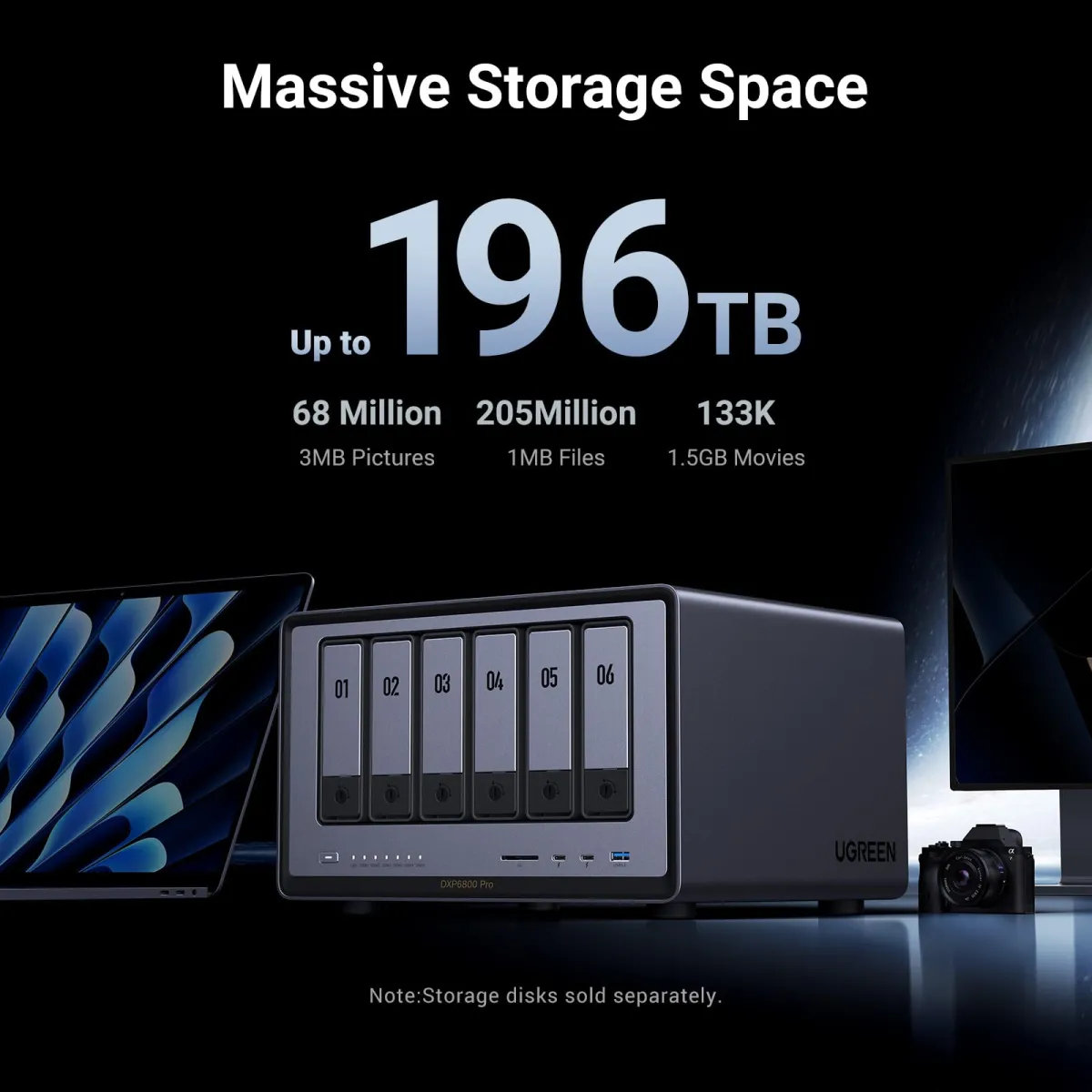 NAS Ugreen "DXP6800Pro", CPU i5 4.40 GHz, RAM DDR5 8Gb max 64Gb, SATA 24Tx6 si M.2 8Tx2, LAN 10Gbx2, 2xThunderbolt4, 2xUSB3, HDMI 2.1 8K, card reader, "25899B" (timbru verde 7 lei) - 6941876267514 - imagine 4
