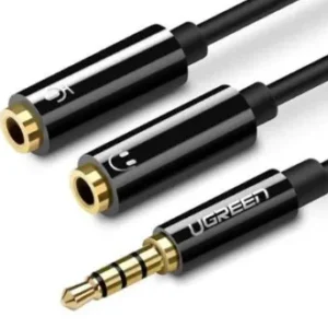 CABLU audio Ugreen, "AV141" stereo 3.5 mm jack (T) la 2 x 3.5 mm jack (M), 0.20 m, conectori auriti, negru "30620" (timbru verde 0.18 lei) - 6957303836208