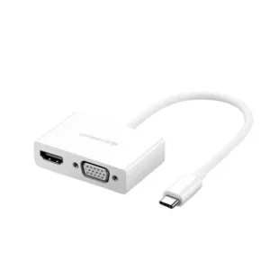 ADAPTOR video Ugreen, "MM123" USB Type-C (T) la HDMI (M) + VGA (M), rezolutie maxima  HDMI: 4K si 2K la 30Hz si VGA 1920x1200 la 60Hz, 15cm, ABS, alb "30843" (timbru verde 0.08 lei) - 6957303838431