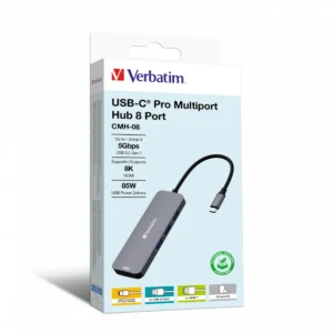 Hub Verbatim USB C PRO MULTIPORT  8 PORT CMH 2 x HDMI, 3 x USB-A 3.2 Gen1, 1 x SD card slot, 1 x microSD card slot, 1 x USB-C PD "32151" (timbru verde 0.18 lei)