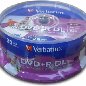 DVD+R VERBATIM  8.5GB, 240min, viteza 8x, 25 buc, Double Layer, spindle, printabil, "Wide Inkjet Printable" "43667"