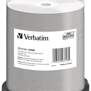 CD-R VERBATIM 700MB, VITEZA 52X, AZO THERMAL SURFACE PRISM ,SPINDLE, 100 BUC, "43718"