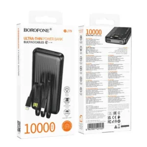 POWER BANK Borofone "BJ79", 10000mAh, 22.5W, 1 x USB; 1 x USB Type-C, include cabluri integrate: 1 x USB Type-C, 1 x USB, 1 x Iphone Lightning total 5V/2A, negru "6941991121531" (timbru verde 0.98 lei)
