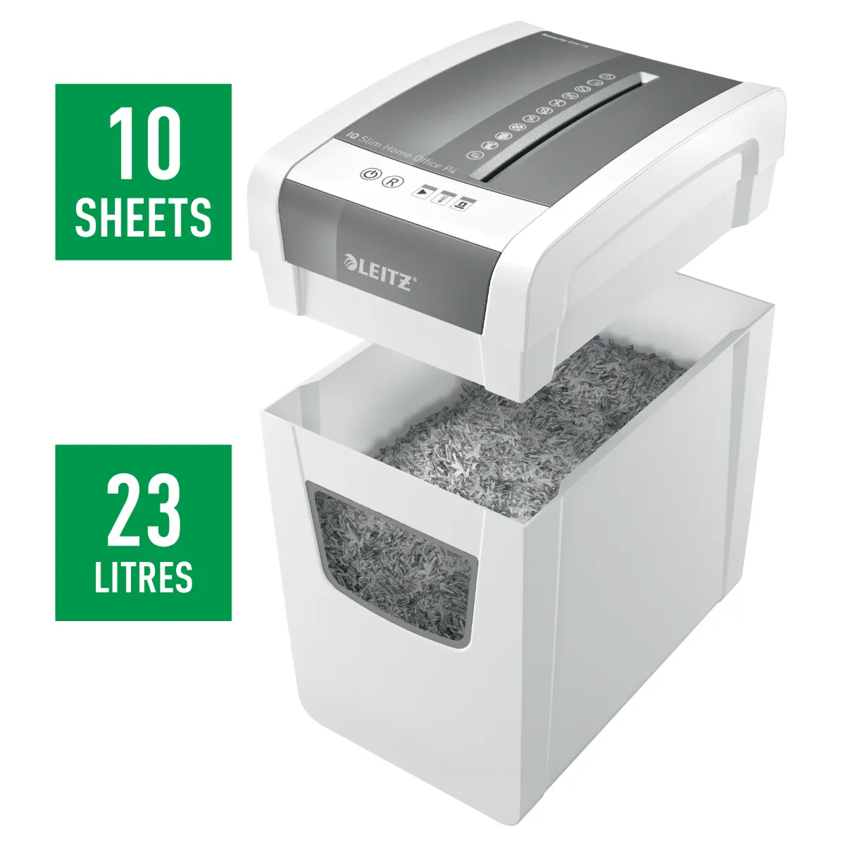 Distrugator manual documente Leitz IQ Home Office Slim, 10 coli, P4, cross-cut (tip confeti), cos 23 coli, alb, Leitz "80010000" (timbru verde 11 lei) - imagine 4