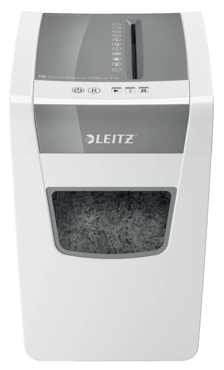 Distrugator manual documente Leitz IQ Home Office Slim, 10 coli, P4, cross-cut (tip confeti), cos 23 coli, alb, Leitz "80010000" (timbru verde 11 lei) - imagine 2