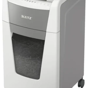 Distrugator automat documente Leitz IQ Office , 300 coli, P5, micro-cut (tip particule), cos  60 litri, alb-gri, Leitz "80160000" (timbru verde 40 lei)