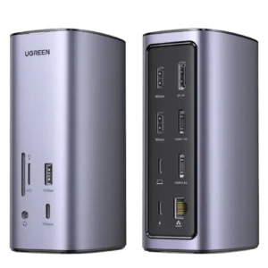 DOCKING Station Ugreen, "CM555" conectare PC USB Type-C, 1 x jack 3.5mm, SD/microSD Card Slot, 1 x DP Port 4K@60Hz, 1 x RJ-45 Gigabyte, 2 x HDMI 4K, 1 x USB Type-C PD 100W, 2 × USB-A 3.2 Gen 1, aluminiu, gri "90325" (timbru verde 0.8 lei) - 69573038