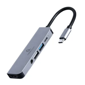 DOCKING Station Gembird universal, 5-in-1, conectare PC USB Type C,USB-C x 1, USB-A 3.1 x 1, USB-A 2.0 x 1, porturi video HDMI x 1, PD  87 W, Audio, argintiu, "A-CM-COMBO5-02" (timbru verde 0.18 lei)