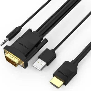 Cablu video Vention, HDMI(T) la VGA (T) + Jack 3.5mm+ USB 2.0, 2m, rezolutie 1080p la 60Hz, PVC, negru, "ABIBH" (timbru verde 0.08 lei) - 6922794746091