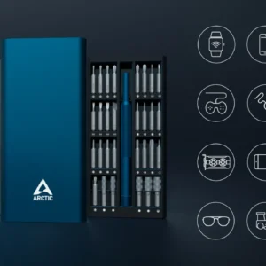 Kit surubelnita si biti de precizie Arctic, 63 piese, capete magnetice, lungime biti 28mm, cutie metalica, albastru, dimensiuni 20.8x9.1x2.7cm, "AETLS00001A" - 4895213704625