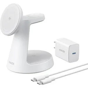 Stand cu incarcare wireless 3 in 1 Anker, MagGo 3-in-1, 15W, fast charge, pentru iPhone seriile 12-16. apple Watch si AirPods, cablu USB-C inclus, 1 x USB-C incarcare, alb, "B25M4G21" (timbru verde 0.18 lei) - 0194644206772