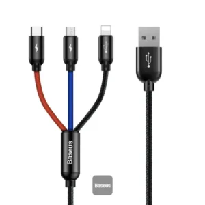 CABLU alimentare si date Baseus Three Primary Colors, pt. smartphone, USB la Micro-USB+Lightning+USB Type-C 3.5A, 1.2m, negru "CAMLT-BSY01" (timbru verde 0.18 lei) - 6953156273948