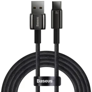 CABLU alimentare si date Baseus, Fast Charging Data Cable pt. smartphone, USB la USB Type-C (T), 100W, 480Mbps, aliaj zinc, braided(nylon),1m, negru, "CAWJ000001" (include TV 0.18lei) - 6932172618087