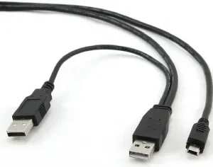 CABLU alimentare si date GEMBIRD, pt. smartphone, USB 2.0 (T) la Mini-USB 2.0 (T), 0.9m, conectori auriti, extra power socket USB 2.0 (T), negru, "CCP-USB22-AM5P-3" (timbru verde 0.08 lei)