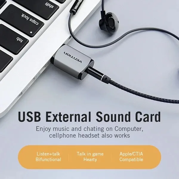 PLACA de SUNET Vention USB External Sound Card Gray Metal Type(CTIA), "CDNH0" (timbru verde 0.08 lei) - imagine 2