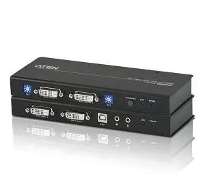 EXTENDER KVM ATEN acces PC de la distanta, conector tip DVI-D (M) x 2 | USB Type B (M) | Serial RS232 (9-pin) (M) | 3.5 mm Jack (M) x 2 | RJ-45 x 2, "CE604-AT-G" (timbru verde 0.18 lei)