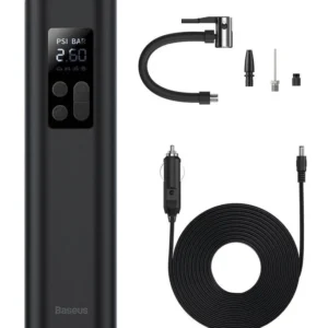 COMPRESOR AUTO Baseus Super Mini, alimentare 12 V bricheta auto, display LED, presiune maxima 3 bar, negru (timbru verde 0.80 lei) "CRCQ000001"  - 6932172603175