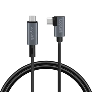 CABLU alimentare si date LOGILINK, pt. smartphone, USB 2.0, USB Type-C (T) la USB Type-C (T) la  90 grade, 3m, PD 100W, 2 x ecranat, plastic, negru, "CU0184" (timbru verde 0.08 lei)