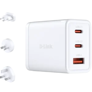 INCARCATOR retea D-Link, Quick Charge GaN PD 3.0, 65W, 2 x USB Type-C  20.0V / 3.25A max, 1 x USB 5V / 3A , alb "DCP-651" (timbru verde 0.18 lei)