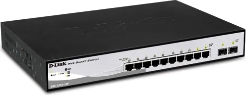 SWITCH PoE D-LINK Smart 8 porturi Gigabit (8 PoE) + 2 porturi SFP, IEEE 802.3af/at, carcasa metalica, "DGS-1210-10P" (timbru verde 2 lei)