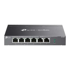 SWITCH TP-LINK Omada unmanaged, 6 porturi RJ-45 10/100 Mbps din care 4 × PoE+ putere POE maxim 67 W, IEEE 802.3af/at, carcasa metalica "DS106P" (timbru verde 2 lei)