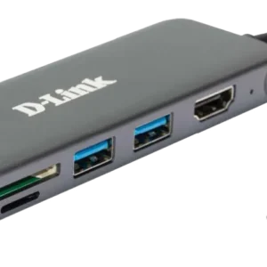 HUB extern D-LINK, porturi 2xSuperSpeed USB 3.0, 1xUSB-C with data sync & PD-60W,1xHDMI 4k,Dual-Slot SD/microSD/SDHC/SDXC Card Reader, conec USB-C,cablu 10 cm,met,arg "DUB-2327" (timbru verde 0.8lei)