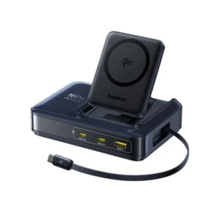 INCARCATOR retea Baseus Nomos NH21 5-in-1, 160W, Qi2 Wireless, 1 x USB, 3 x USB Type-C, cablu retractabil USB Type-C, negru "E0121700" (include TV 0.18lei) - 6953156211834