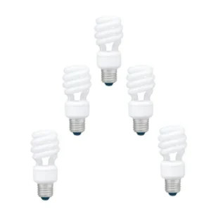 SET 5 becuri fluorescent Panasonic, soclu E27, putere 11W, forma spirala, lumina alb calda, alimentare 220 - 240 V, "EFD11E27HD3E-5" (timbru verde 2.25 lei)