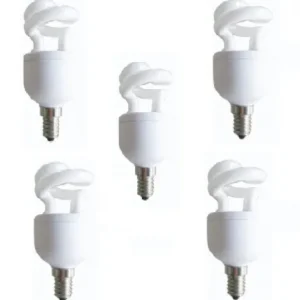 SET 5 becuri fluorescent Panasonic, soclu E27, putere 5W, forma spirala, lumina alb calda, alimentare 220 - 240 V, "EFD5E27HDE14E-5" (timbru verde 2.25 lei)