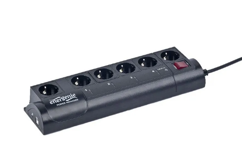 PRELUNGITOR inteligent GEMBIRD, Schuko x 6, conectare prin Schuko (T), cablu 1.5 m, 10 A, protectie supratensiune, protectie copii, negru, "EG-PMS2" (timbru verde 0.18 lei)