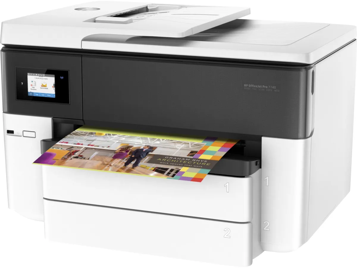 Multifunctional Inkjet Color HP OfficeJet 7740 AIO,A3+,Functii:Impr|Scan|Cop|Fax,Viteza Print Mono:22ppm,Viteza Print color:18ppm,Conectiv:USB|Ret|WiFi,Duplex:Da,ADF:ADF(timbru verde 40 lei) "G5J38A" - imagine 2
