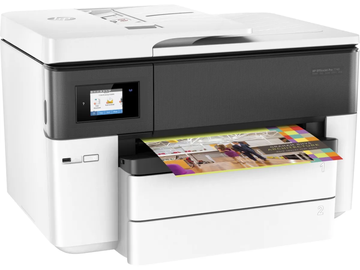 Multifunctional Inkjet Color HP OfficeJet 7740 AIO,A3+,Functii:Impr|Scan|Cop|Fax,Viteza Print Mono:22ppm,Viteza Print color:18ppm,Conectiv:USB|Ret|WiFi,Duplex:Da,ADF:ADF(timbru verde 40 lei) "G5J38A" - imagine 4