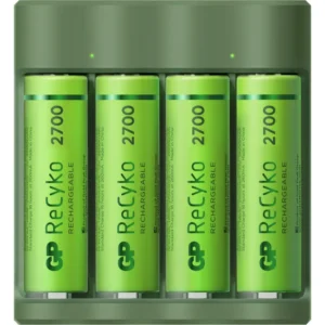 Incarcator GP Batteries, ReCyko compatibil NiMH (AA/AAA), include 4 x 2600 mAh AA (R6), wall charger, 2 LED-uri indicare incarcare, "GPB421/270HCEGS-2EB4" "GPACSB421004" (timbru verde 0.8 lei)