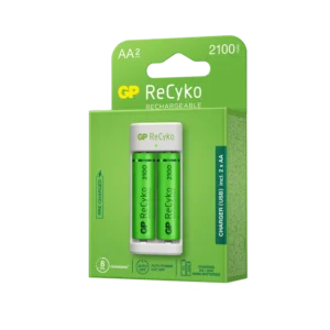Incarcator GP Batteries, Recyko compatibil NiMH (AA/AAA), include 2 x 2100 mAh AA (R6), incarcare USB, 1 LED indicare incarcare, "GPE211210AAHC-2B2" "GPACSE211001" (timbru verde 0.8 lei)