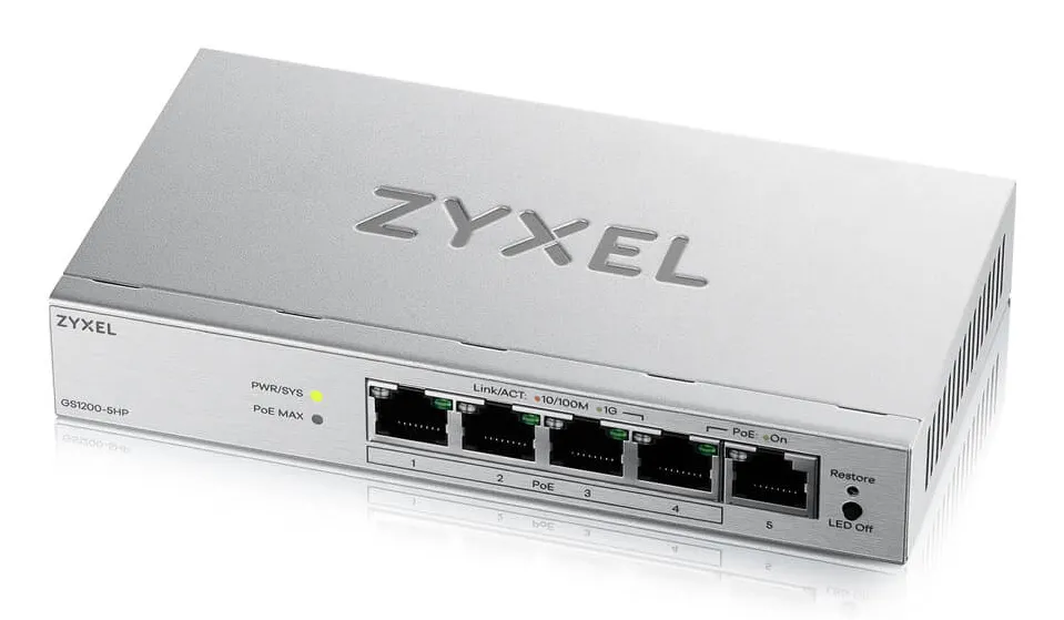 ZYXEL GS1200-5HPV3 5P 4PoE WEBMNG SWITCH "GS1200-5HPV3-EU0101F" (timbru verde 2 lei)