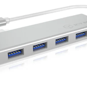 HUB extern Icy Box, porturi USB: USB 3.0 x 4, conectare prin USB Type-C, cablu 0.20m, aluminiu, alb, "IB-HUB1425-C3" (timbru verde 0.8 lei)