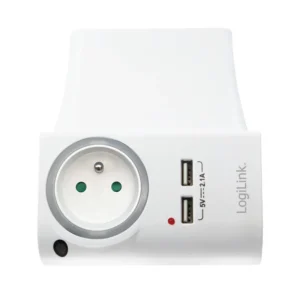 ADAPTOR LOGILINK, Socket tip E x 1, USB x 2 5V/2.1A, 230V, 50 Hz, max. 16A, IP20, suport telefon/tableta, iluminare LED, alb "PA0166" (include TV 0.18lei)