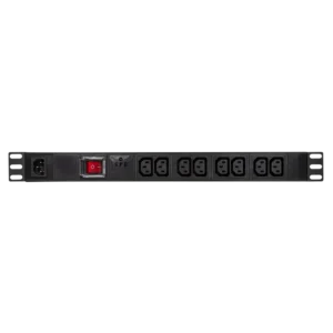 PDU LOGILINK 1U pt. rack 19 inch, 8 prize IEC, intrare IEC, max 10 A, protectie supratensiune, ON/OFF, IP20, negru, "PDU8A02" (timbru verde 0.8 lei)