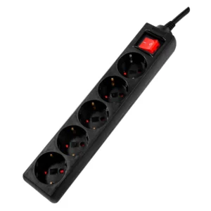 PRELUNGITOR SPACER, Schuko x 5, conectare prin Schuko (T), cablu 3 m, 16 A, max. 3500W, protectie supratensiune, protectie copii, negru, "PP-5-30 v2" (timbru verde 0.18 lei)