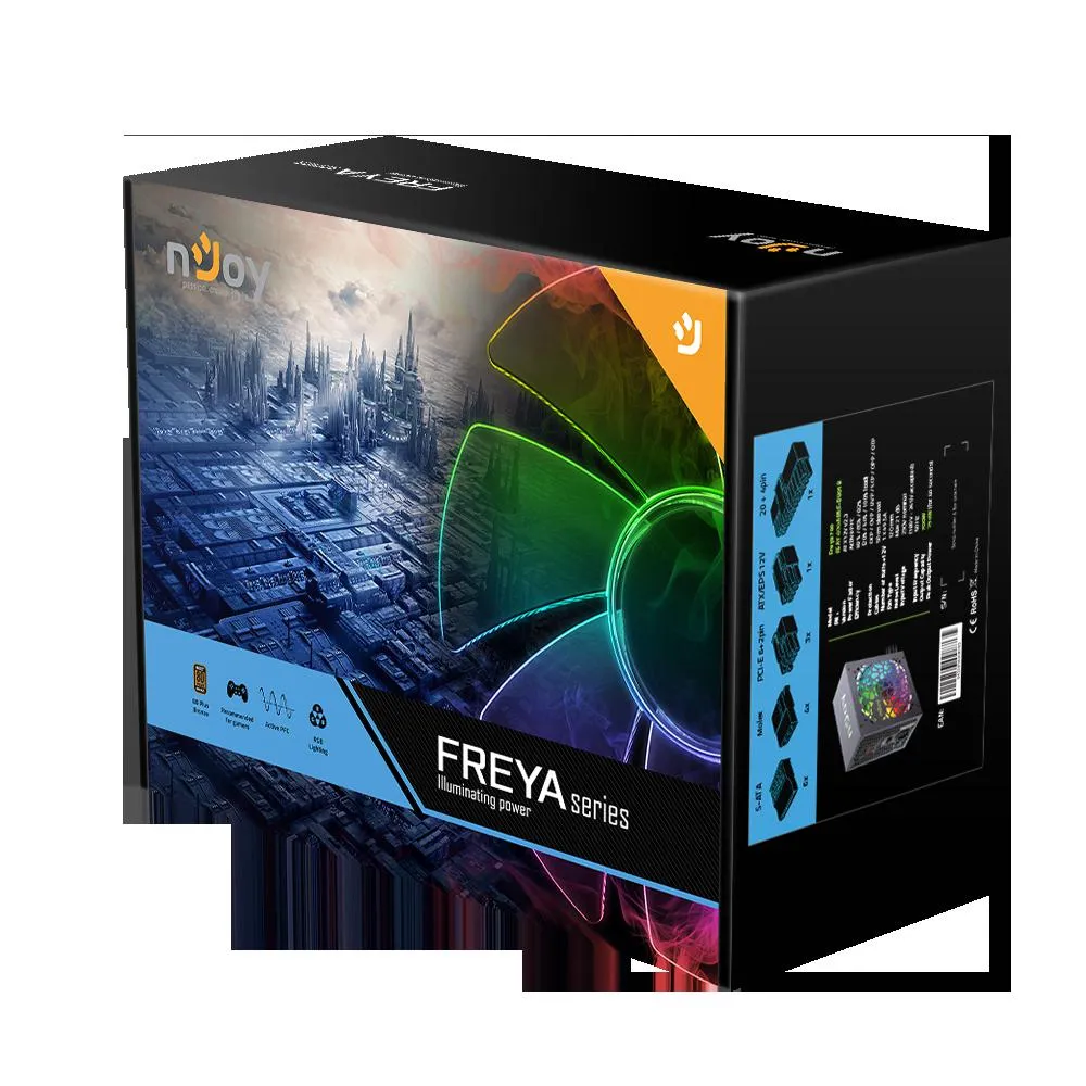 SURSA NJOY Freya 600, 600 W, ATX 12V V2.3, fan RGB 120 mm x 1, 80 PLUS Bronze - compatibila, "PSAT-060ARAF-BU01B" (timbru verde 2 lei) - imagine 5