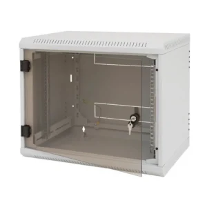 TRITON RACK de PERETE 6U 500mm usa sticla panouri laterale fixe sectiuni ventilatie activa,sectiuni acces cab sus/jos/spate securizare cheie,1 pereche montanti reglabili IP30 gri "RBA-06-AS5-CAX-A6"