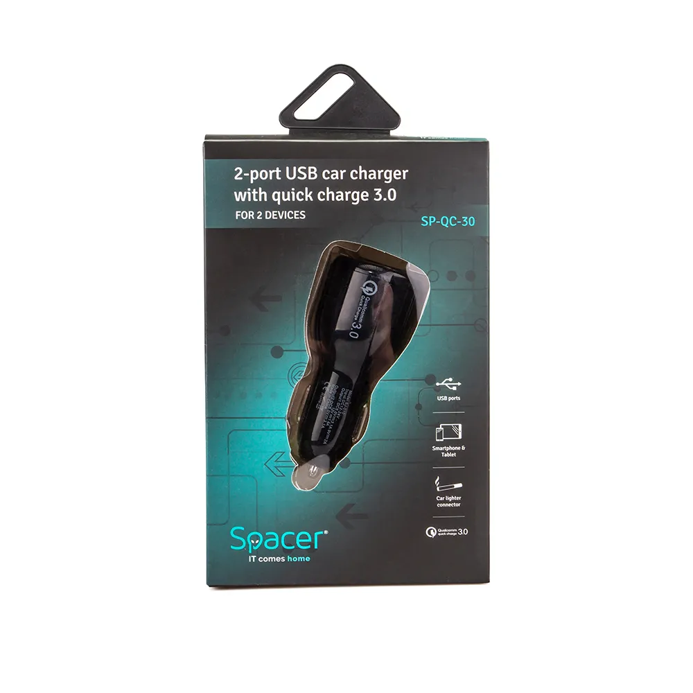 ALIMENTATOR auto SPACER 33W total max, 2 x USB (1 x USB QC 3.0 18W & 1 x USB 15W), pt. bricheta auto, black, #SP-QC-30" (timbru verde 0.18 lei) - imagine 3