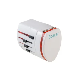ADAPTOR universal SPACER, pt. calatorii, Schuko x 1, conectare Socket Universal (T), USB x 2,   10 A, alb, "SPAD-UNIV"/45505994 (timbru verde 0.18 lei)